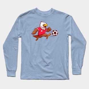 Cute Eagle Playing Soccer Ball Cartoon Long Sleeve T-Shirt